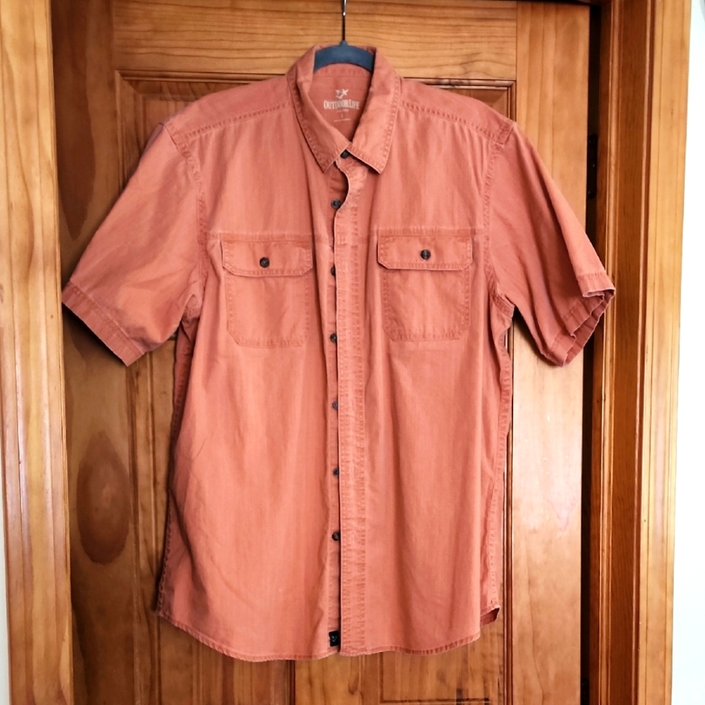 Outdoor Life, Mens, Button Down Trail Shirt, Sz. Large. Orange Color.